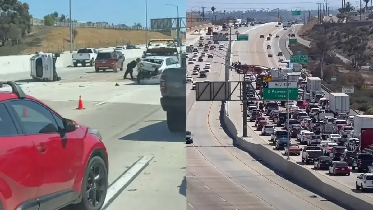 Un choque y volcadura afecta el cruce vehicular en la frontera San Diego-Tijuana.