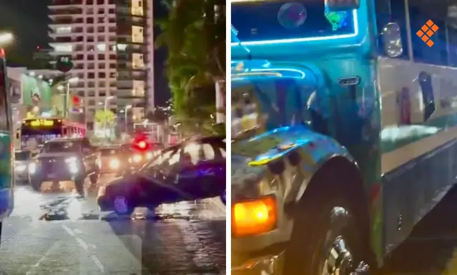 Accidente entre un camión urbano y un automóvil en Acapulco deja un herido.