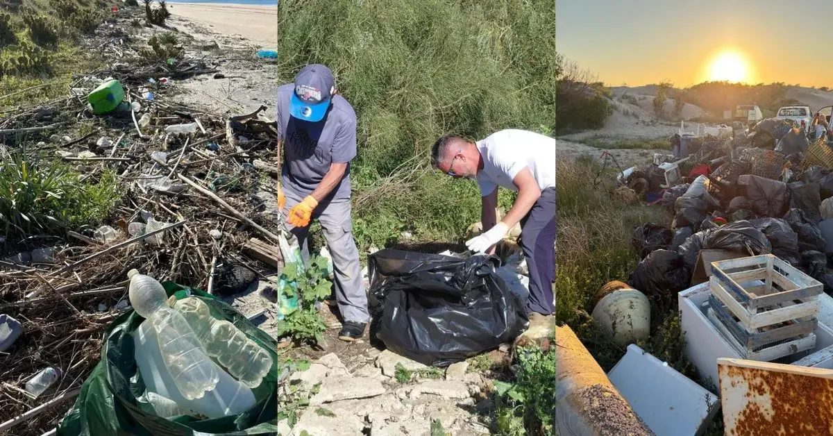 Activistas denuncian el impacto de los residuos en los parajes naturales de Huelva.