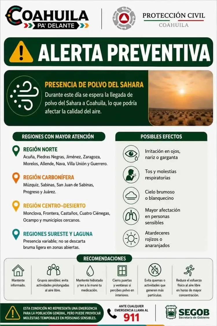 Protección Civil advierte sobre posibles molestias en la calidad del aire y efectos en la salud.