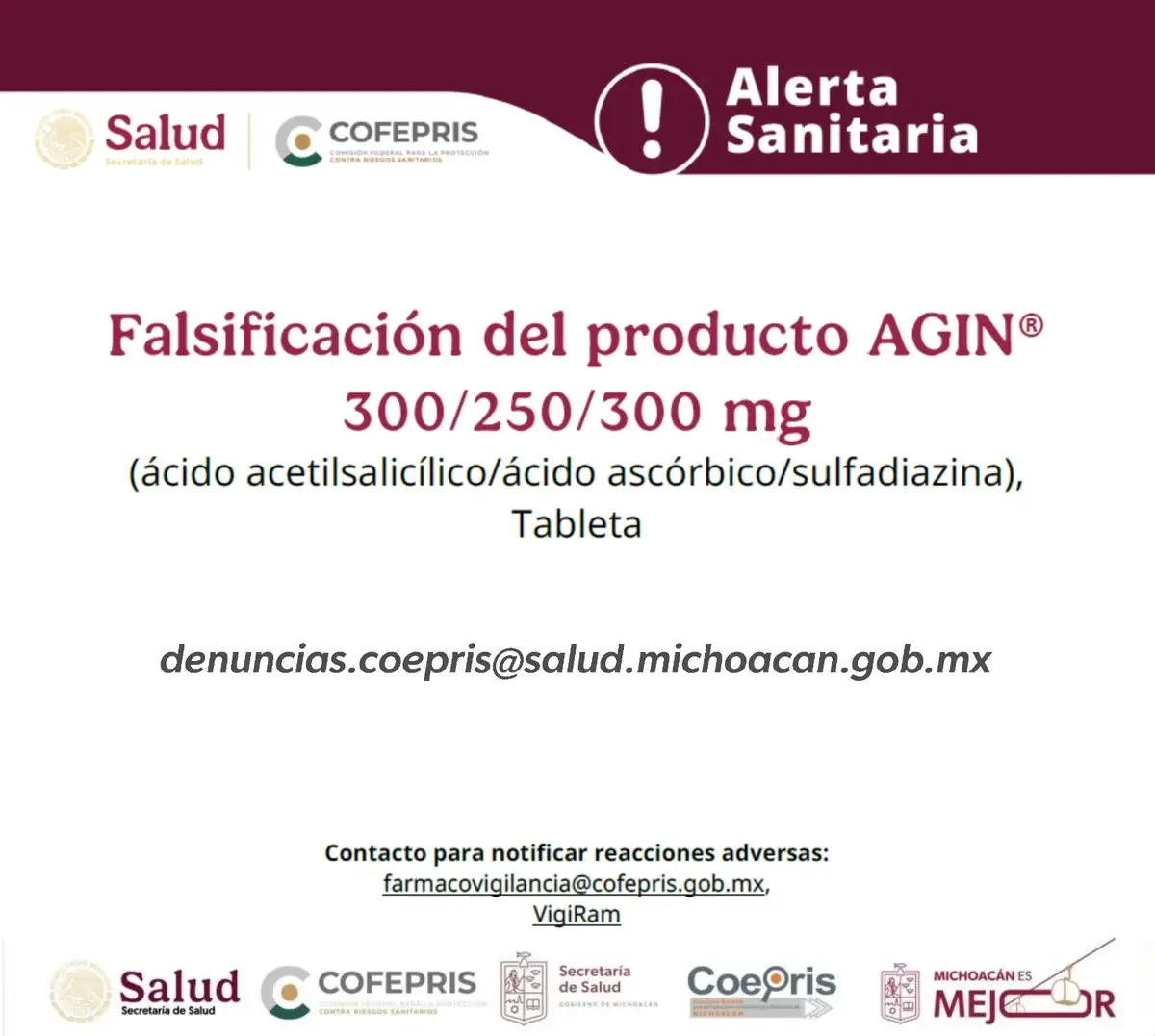La SSM advierte sobre los riesgos de un lote de Agin®️ en el mercado.