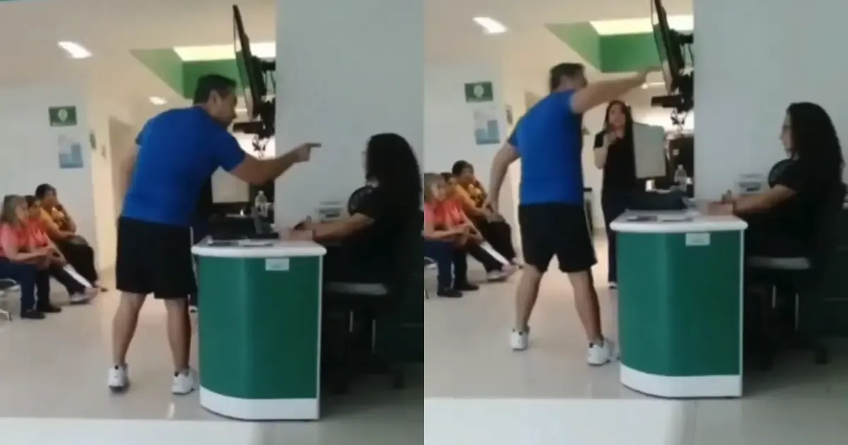 Un video muestra la agresión verbal de un derechohabiente hacia una empleada de salud tras una queja por un mal servicio.