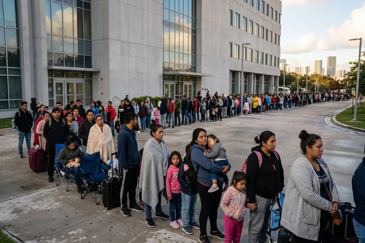 Las mega audiencias en tribunales generan caos y temor entre migrantes tras eliminación de audiencias virtuales.