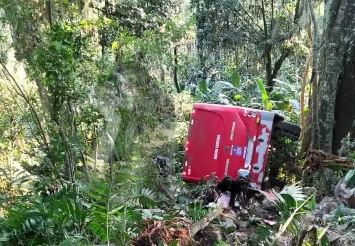 Autobús de pasajeros involucrado en el accidente en Veracruz.