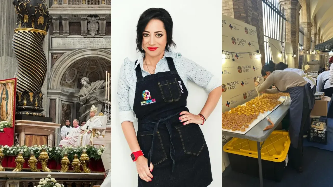 Bianca Castro Cerio presentando un plato emblemático en el Vaticano.