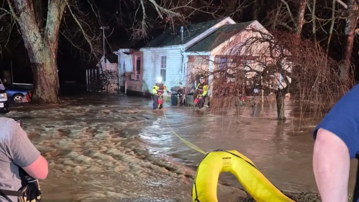Bomberos salvaron a un adulto, un adolescente y cuatro animales de una casa inundada.