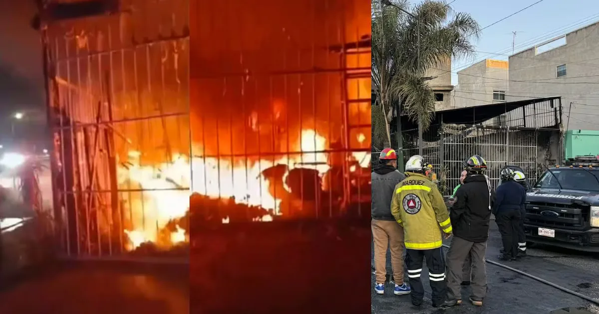 Bomberos trabajan en la extinción de un incendio en un taller automotriz en la GAM.