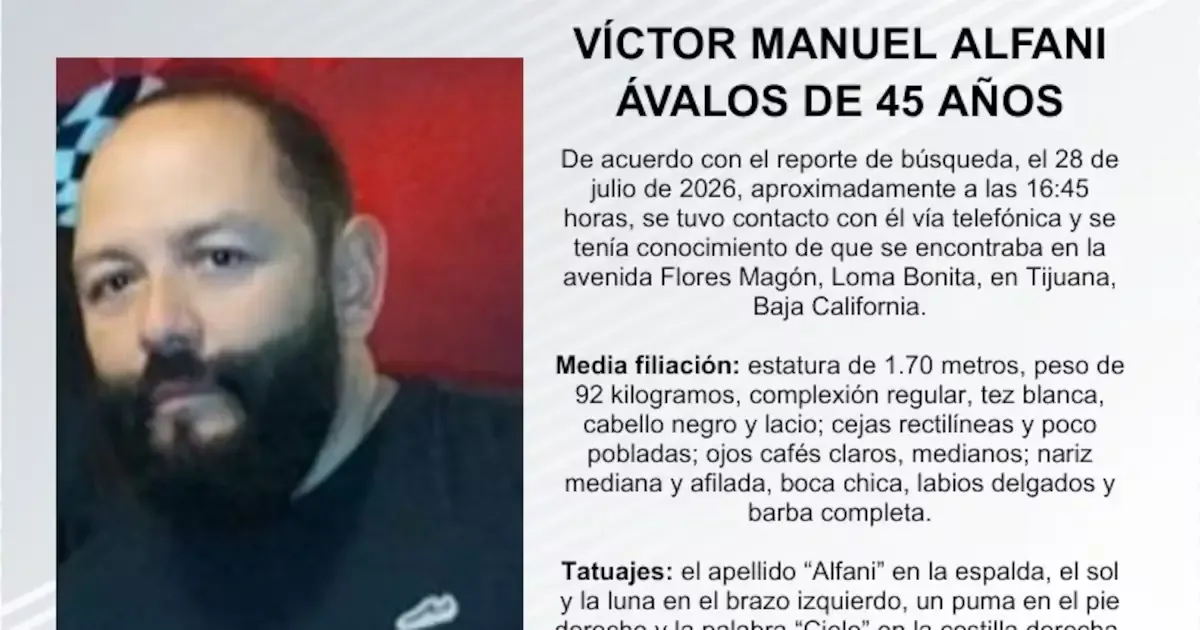 La Fiscalía General del Estado solicita apoyo para dar con el paradero de Víctor Manuel Alfani Ávalos.