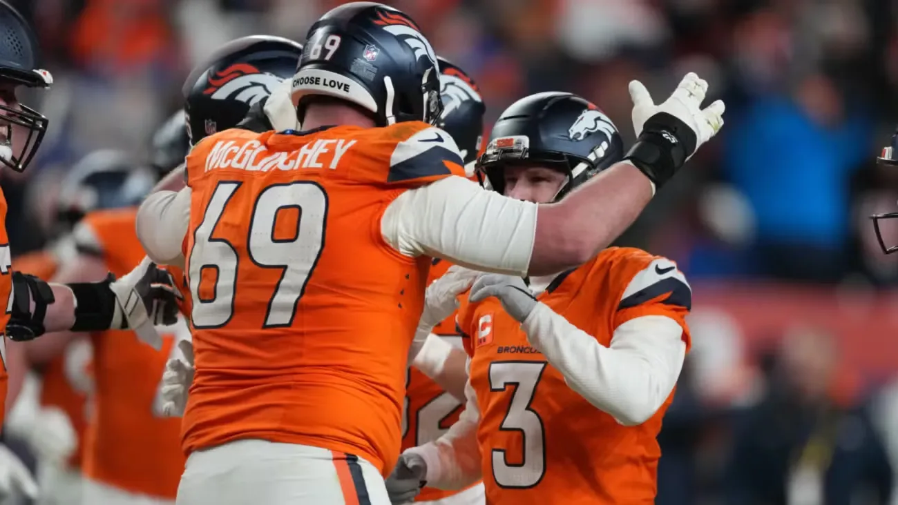 Celebración de los Broncos tras su victoria en el partido contra los Bills.