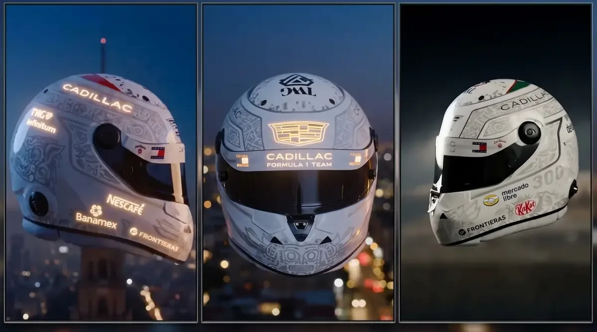 La presentación del casco destaca la cultura mexicana y celebra la carrera número 300 de Checo Pérez.
