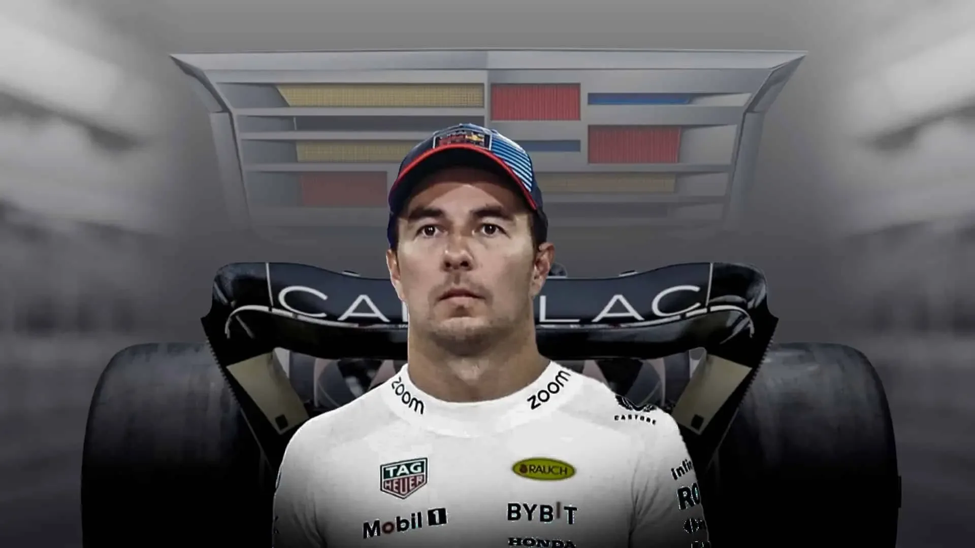 Checo Pérez y el equipo Cadillac durante las pruebas de F1 en Barcelona.