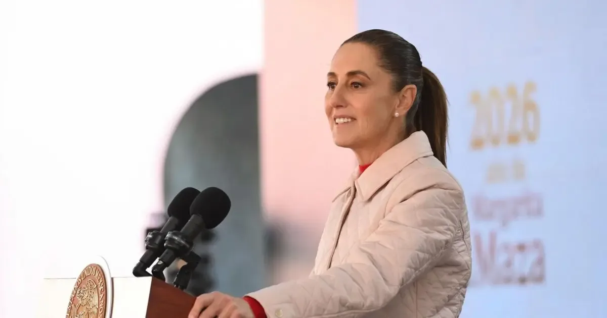 Claudia Sheinbaum durante la conferencia de prensa en Michoacán.
