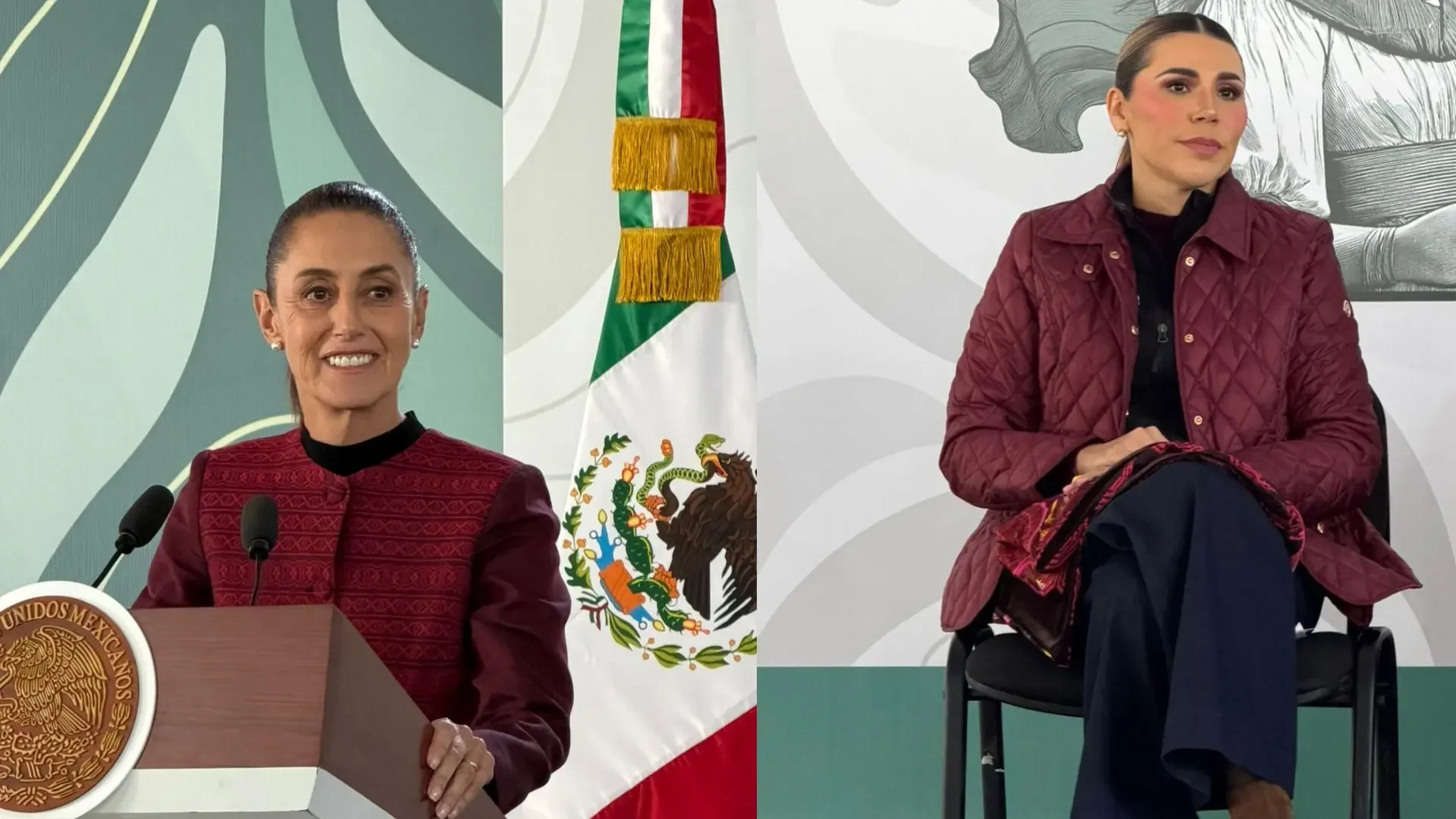 Claudia Sheinbaum durante su apoyo a la gobernadora Marina del Pilar en un evento oficial.