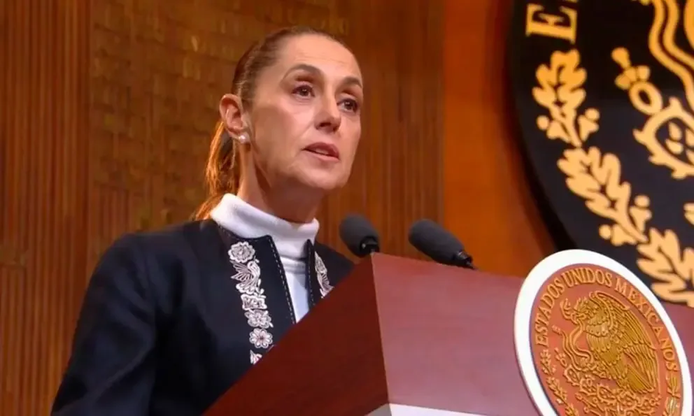 Claudia Sheinbaum durante su discurso sobre la soberanía nacional en Palacio Nacional.