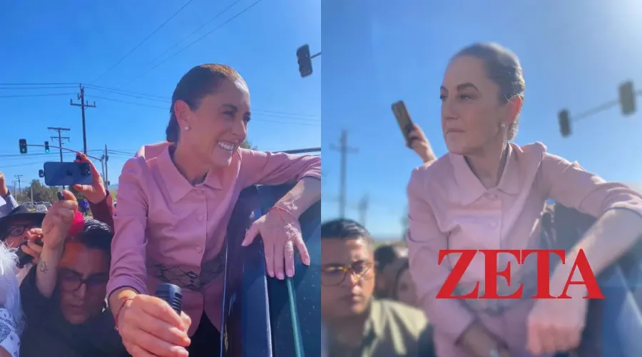 "Claudia Sheinbaum rodeada por manifestantes en San Quintín."