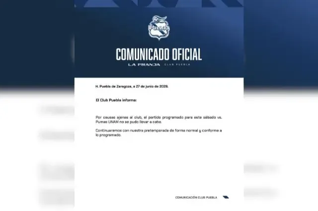 La suspensión del encuentro obliga al equipo poblano a reconfigurar sus actividades de preparación.