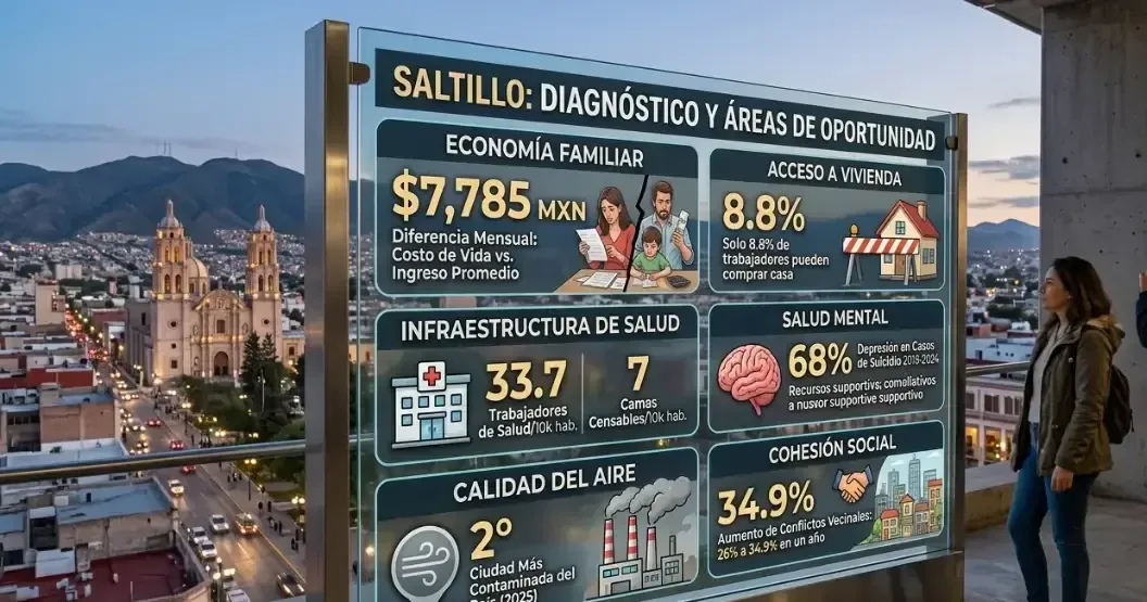 A pesar del bienestar emocional, Saltillo enfrenta problemas de salud, vivienda y contaminación.
