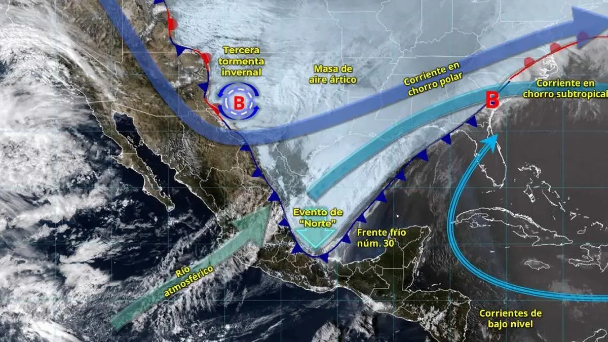 Condiciones climáticas severas en México por el frente frío número 30.