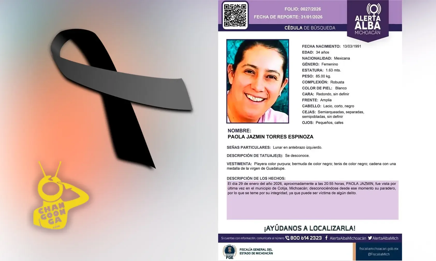 Cuerpo de Paola Jazmín localizado en la carretera Tacátzcuaro-La Magdalena.