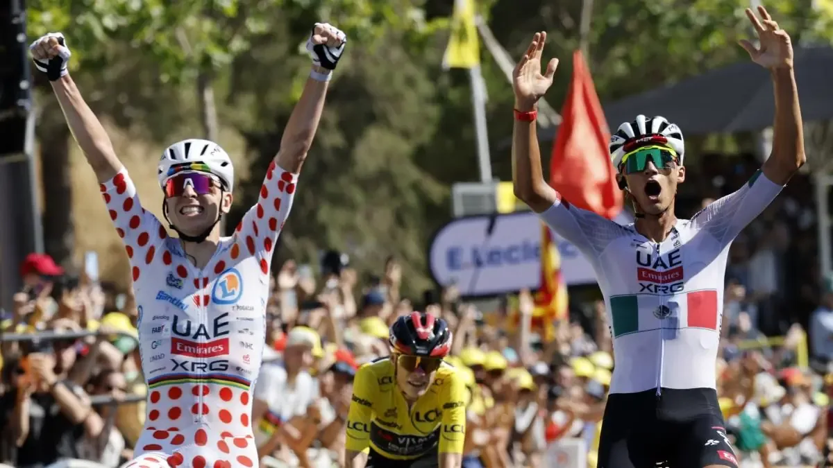 La victoria compartida del mexicano y el esloveno resalta el dominio del equipo UAE en la segunda etapa del Tour de Francia.