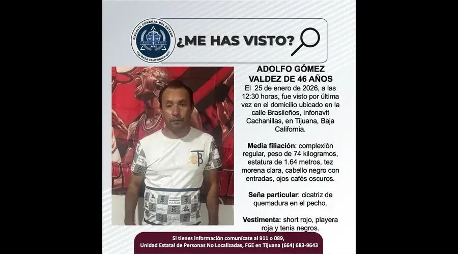 Desaparecido Adolfo Gómez Valdez frente a su domicilio en Tijuana.