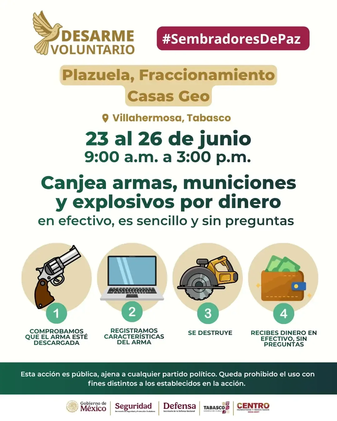 La población podrá entregar armas del 23 al 26 de junio sin preguntas.