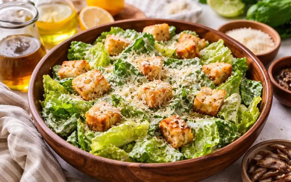Descubre la receta tradicional de la ensalada Caesar, un clásico que perdura en el tiempo.