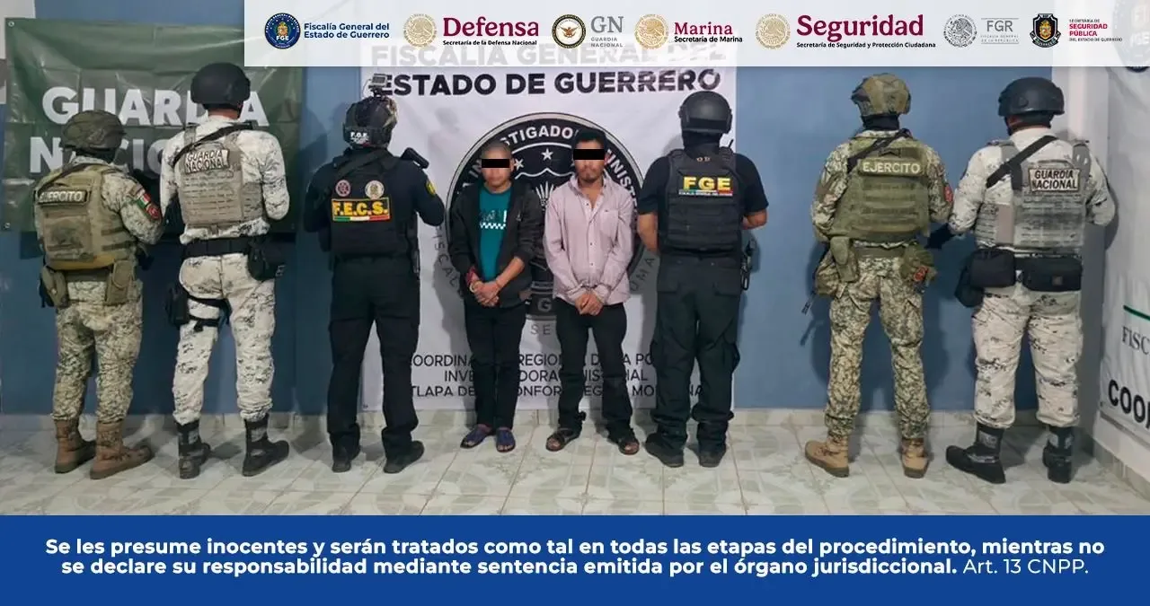 Detención de los extorsionadores en Cochoapa el Grande durante el operativo.