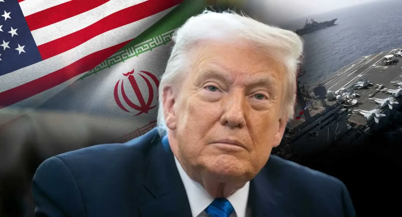 Donald Trump en conferencia de prensa sobre la flota naval hacia Irán.