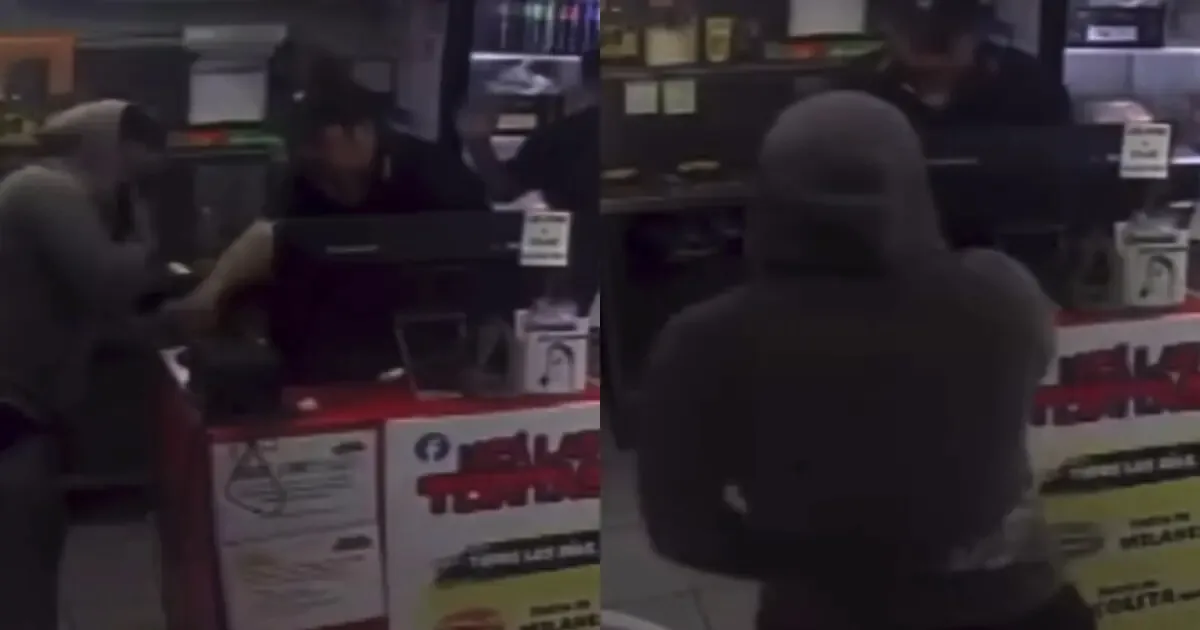 Un video muestra a un empleado intentando calmar a los delincuentes durante el robo.