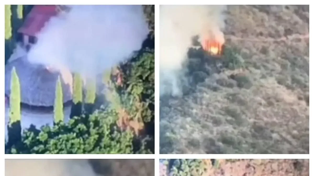 Drones incendiando la propiedad del hermano de "El Chapo" en Badiraguato, Sinaloa.