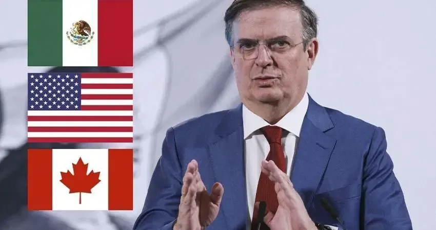 Ebrard durante la conferencia sobre la revisión del TMEC en Palacio Nacional.