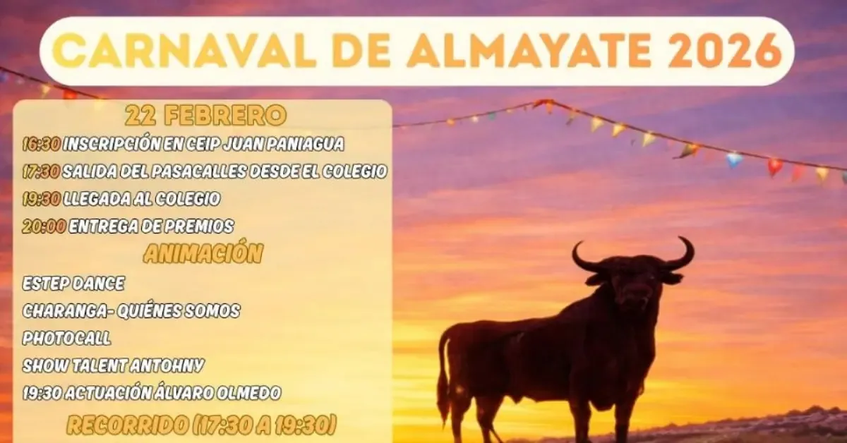 El Carnaval en Almayate contará con música y espectáculos para toda la familia el 22 de febrero.