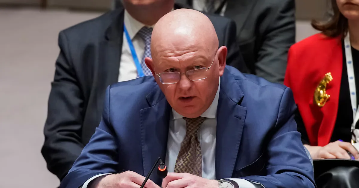 El embajador ruso Vasili Nebenzia durante su declaración sobre Cuba y Venezuela.
