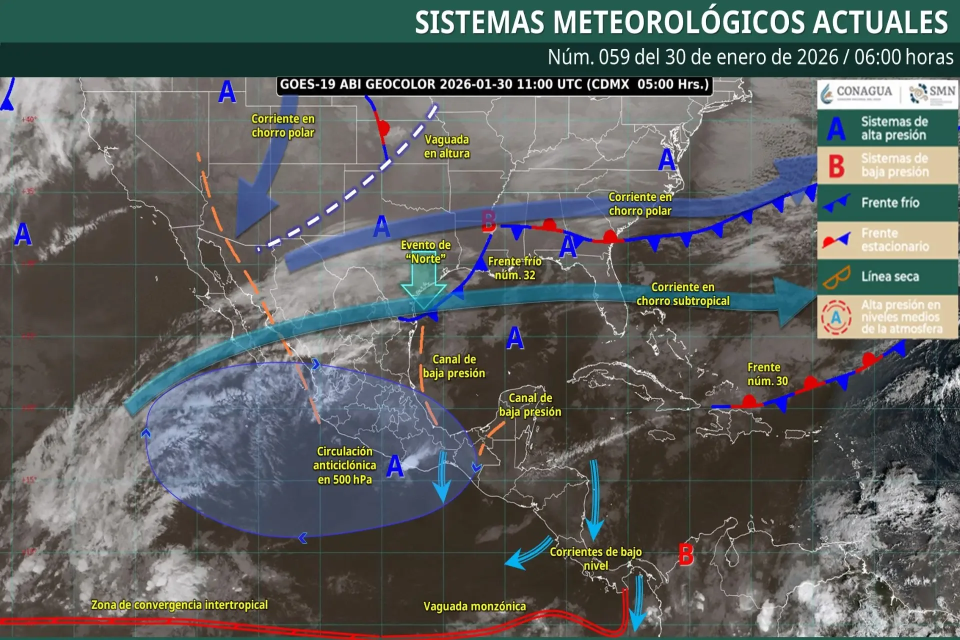 El frente frío número 32 impacta a México con fuertes lluvias y vientos intensos.