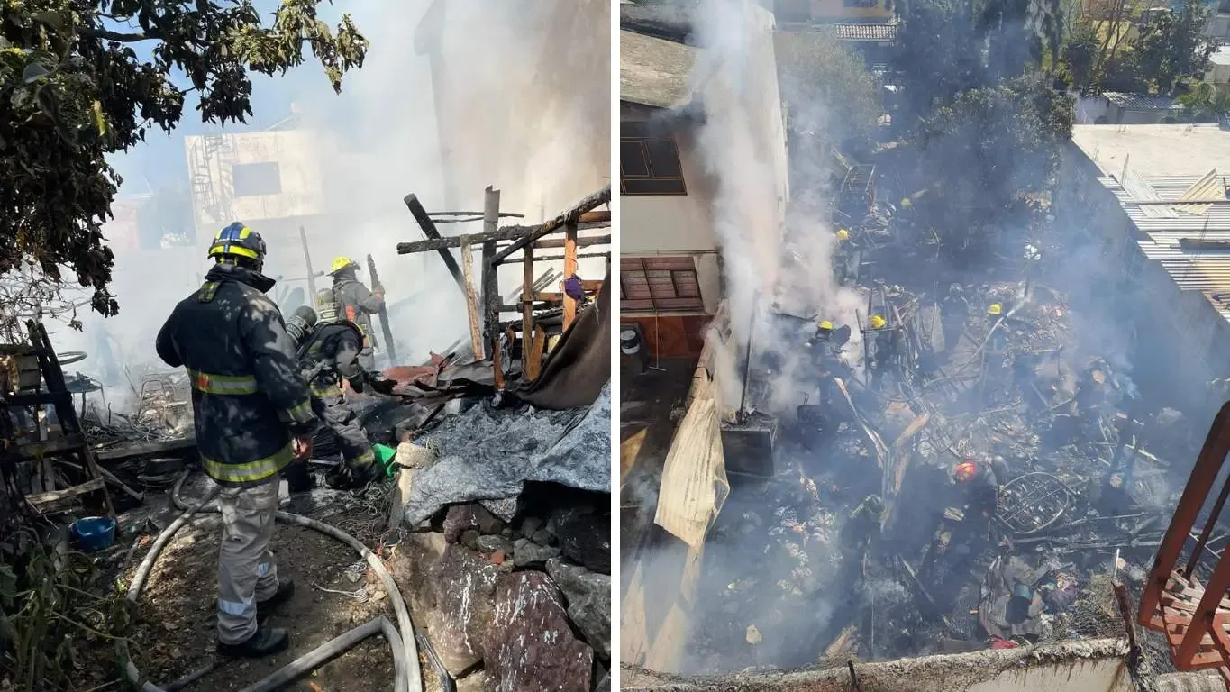 El lugar del incendio en la colonia Guadalupe Hidalgo, Puebla.