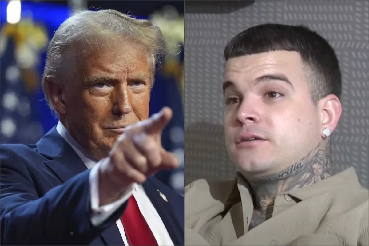 El Oski, podcaster cubano, muestra su tatuaje de Donald Trump en Florida.