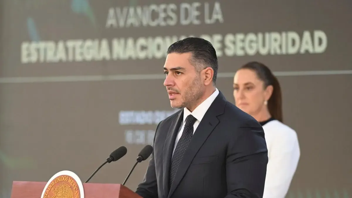 El secretario de Seguridad, Omar García Harfuch, durante la conferencia matutina.