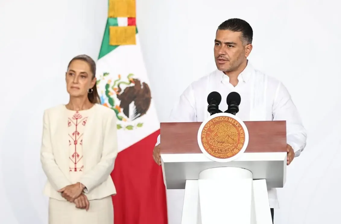 El secretario de Seguridad y Protección Ciudadana, Omar García Harfuch, durante la presentación del informe en Veracruz.