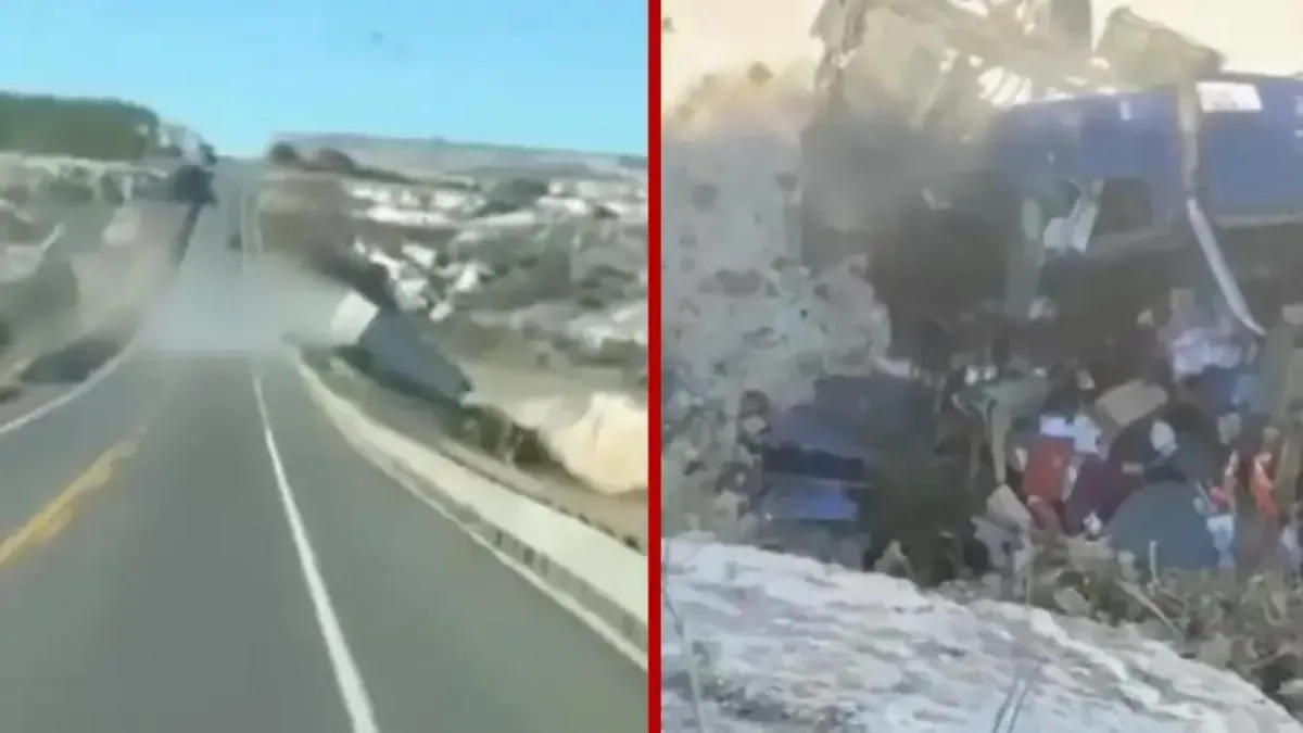 El tráiler accidentado en la carretera Cuacnopalan-Oaxaca, donde el conductor sobrevivió.