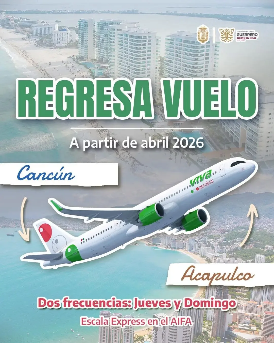 "El vuelo Cancún-Acapulco reanudará operaciones a partir de abril de 2026."
