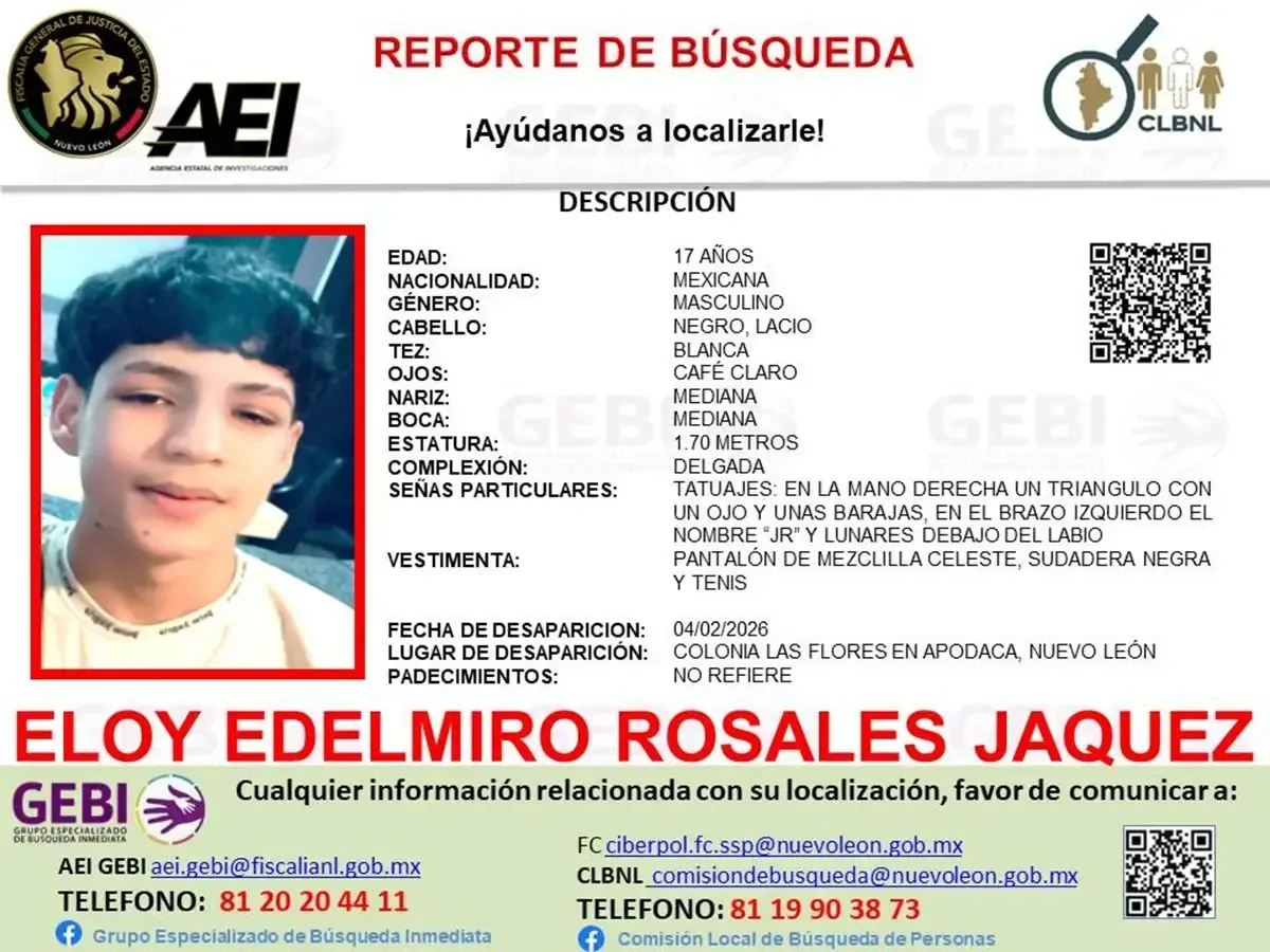 Eloy Edelmiro Rosales Jáquez fue visto por última vez el 4 de febrero; autoridades y familiares buscan información sobre su paradero.
