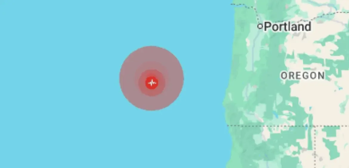 Epicentro del terremoto registrado en la costa de Oregón.