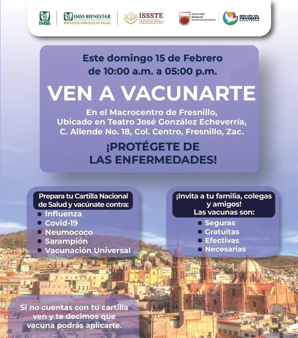 Este domingo 15 de febrero, se ofrecerán diversas vacunas de forma gratuita.