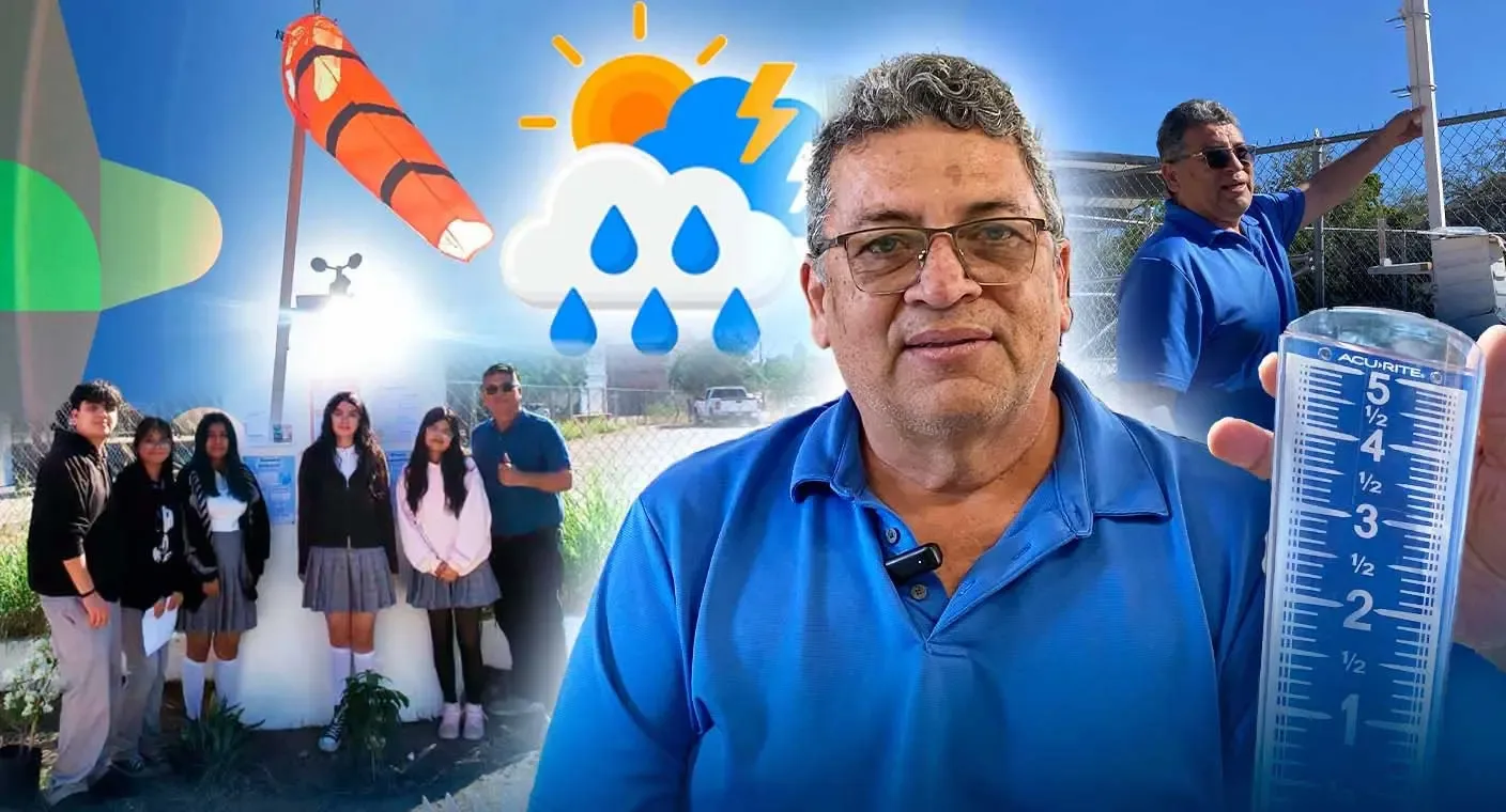 Estudiantes del Cobach Hermosillo VII durante la inauguración de su estación meteorológica.