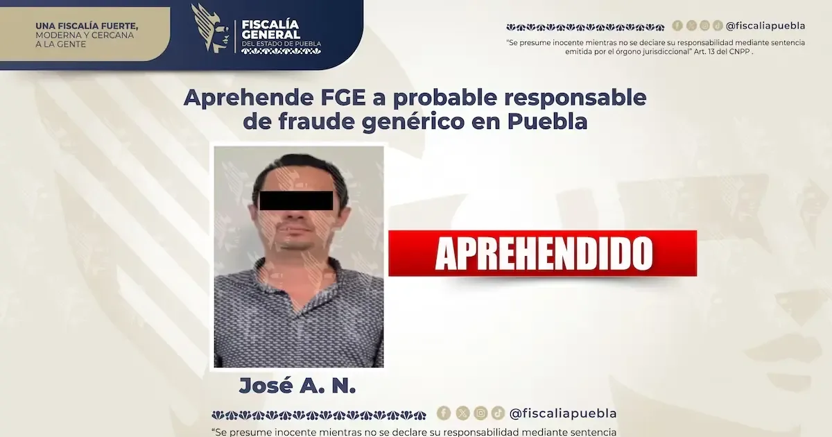 La detención forma parte de las acciones contra la impunidad en Puebla.