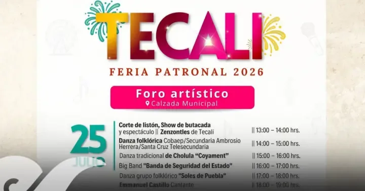 Del 24 al 28 de julio, Tecali de Herrera celebrará su tradicional feria con actividades culturales y gastronómicas.