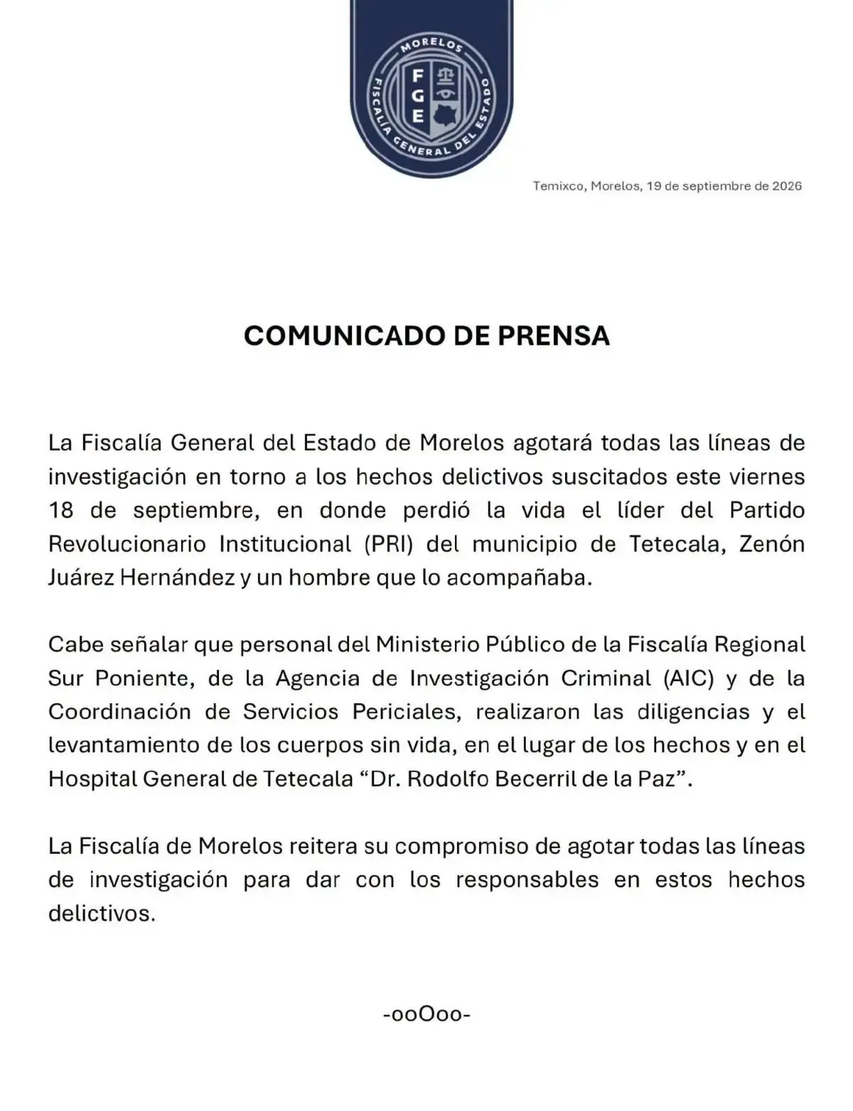 Este crimen representa el segundo asesinato de un dirigente en el sur de Morelos en menos de un mes.