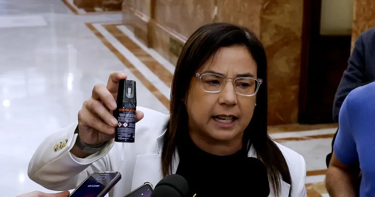 La exhibición del arma en el Pleno genera controversia sobre su legalidad.