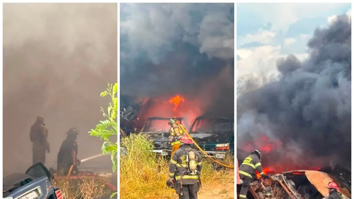 Un incendio se extendió desde un pastizal a un corralón, afectando gravemente a decenas de vehículos.